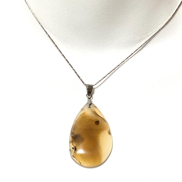 Natural Earthy Montana Moss Agate Pendant, Large Water-drop Genuine Gemstone - Picture 9 of 13